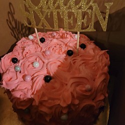 My daughter vanilla cake with pink rosettes